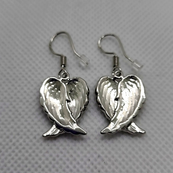 925 Silver Plated Angel Wing Earrings - Picture 5 of 10